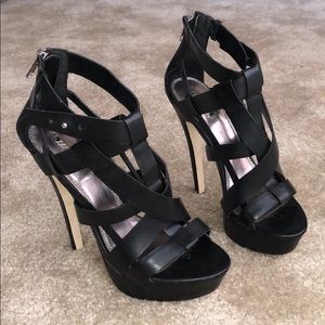 Black Strappy Platform Heel Sandals